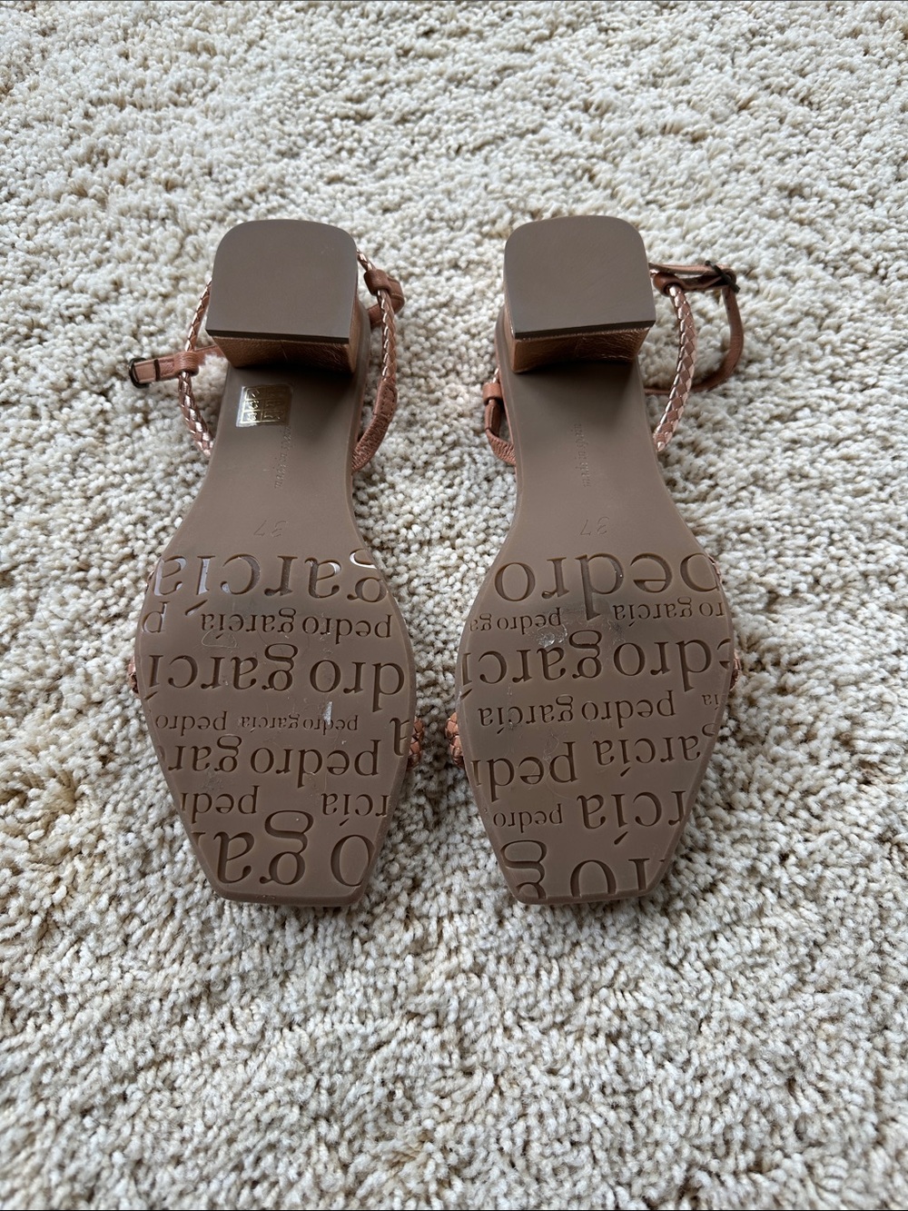 Pedro Garcia Pink-Tan Braided-Strap Square-Toe Sandals - Picture 4 of 4